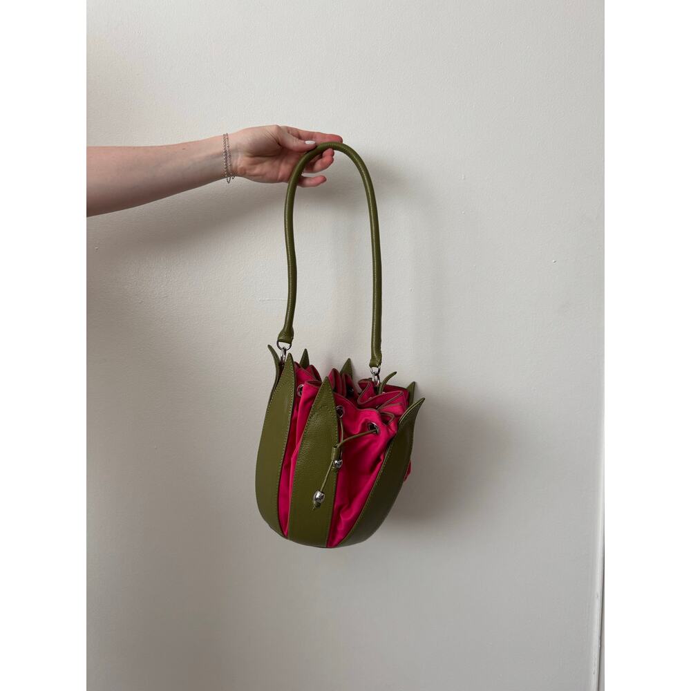 Bylin Tulip Leather Shoulder Purse in Green and Pink - Picture 3 of 6